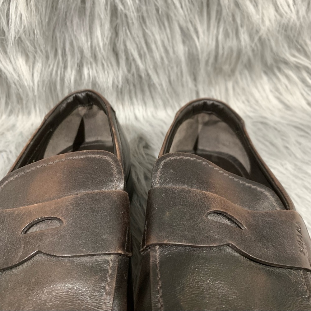 Prada Men's 2DC213 Brown Brushed Spazzolato Leather Penny Loafer Business Shoes - Picture 3 of 12